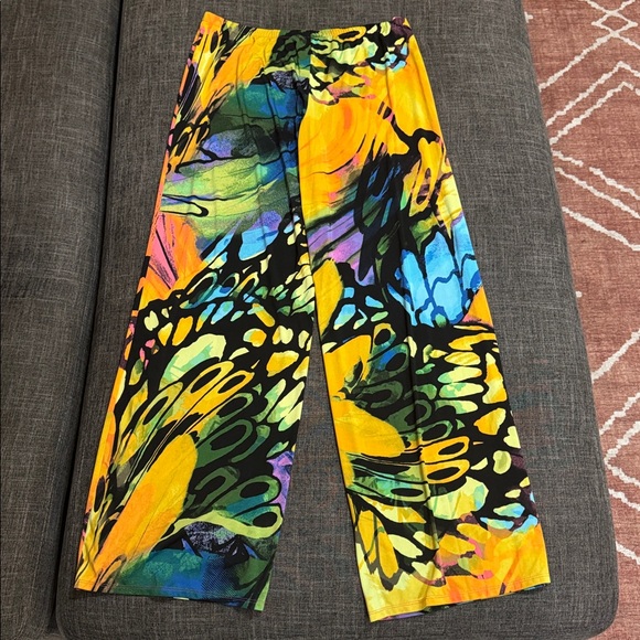 Josie Natori Colorful Abstract Butterfly Print Wide Leg Pants M - Picture 3 of 4